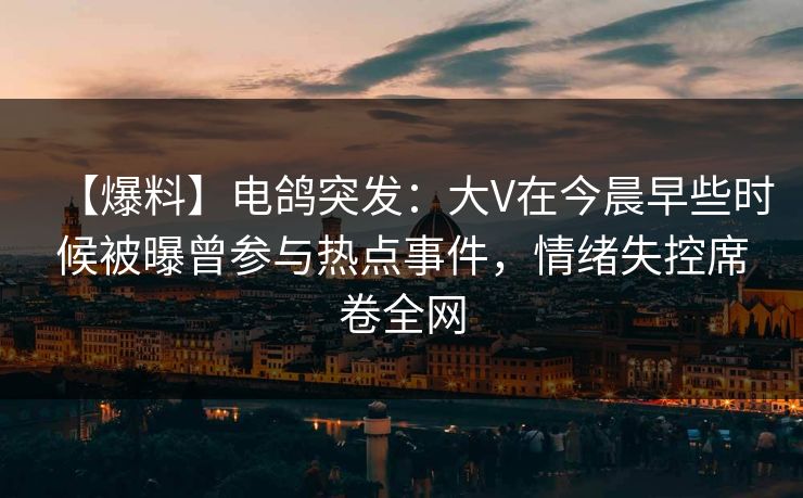 【爆料】电鸽突发：大V在今晨早些时候被曝曾参与热点事件，情绪失控席卷全网