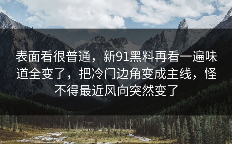 表面看很普通，新91黑料再看一遍味道全变了，把冷门边角变成主线，怪不得最近风向突然变了